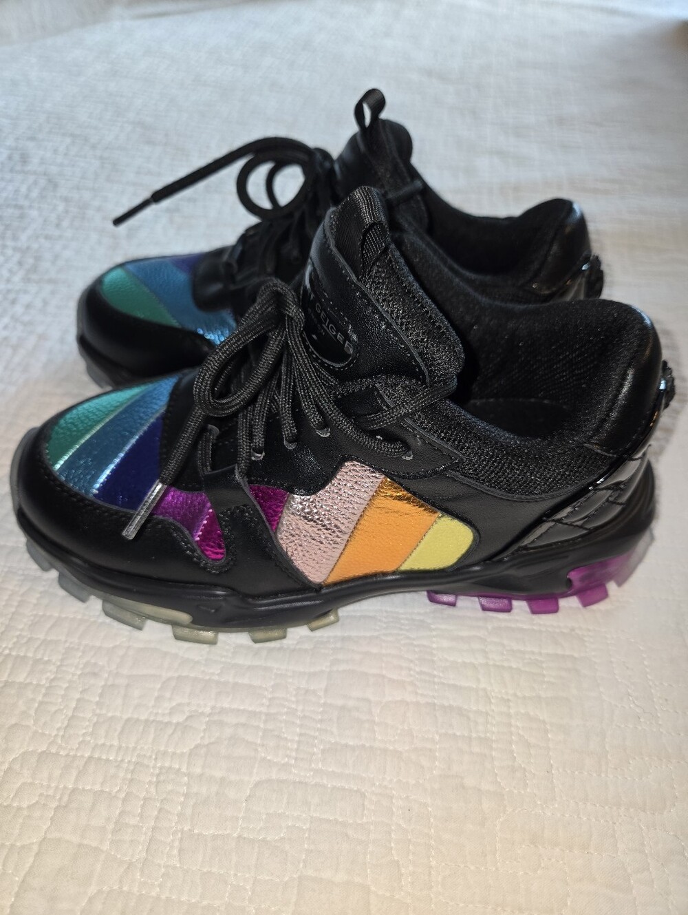 Kurt Geuger London Mini Lettie Eagle Kids Rainbow Accent Black Sneakers - Picture 2 of 9